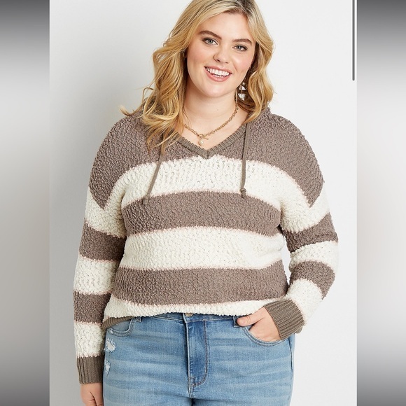 Maurices Sweaters - Maurice’s Women’s Pink White Brien Stripe Hooded Pull Over Sweater Large